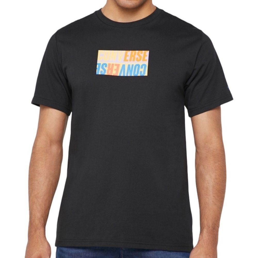 Converse T-Shirt Mens XS Black Graphic Box Logo Back Print Short Sleeve Crewneck